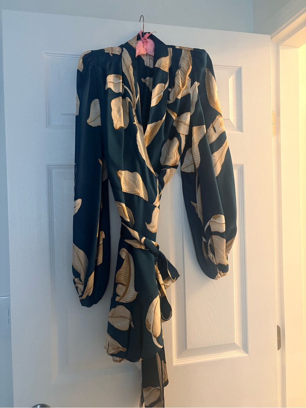 Banana Republic Teal Wrap Dress with Gold Leaf Print, size S